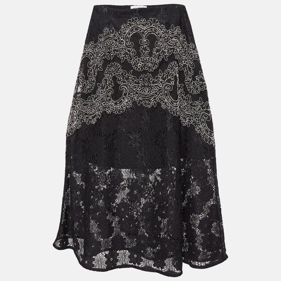 Sandro Black Lace Embroidered Midi Skirt M